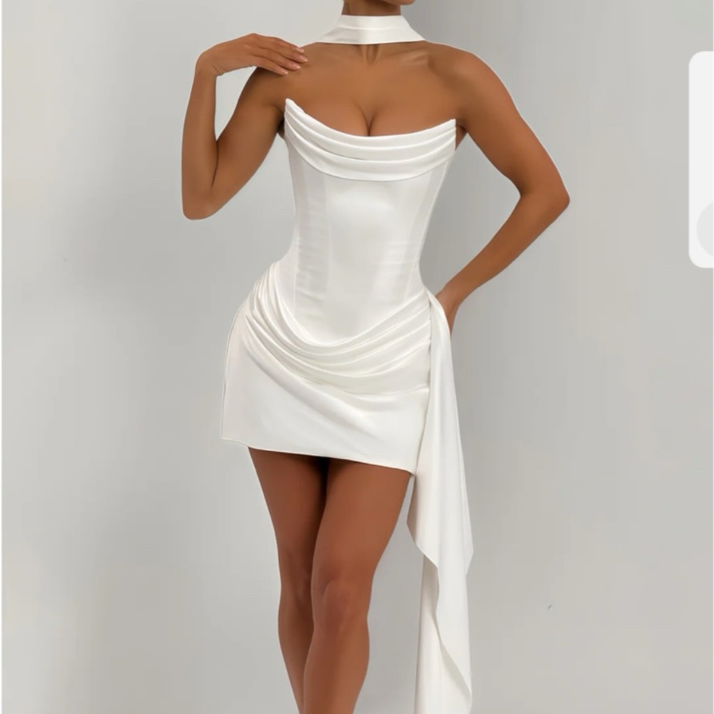 White Off-Shoulder Mini Dress with Draped Detail